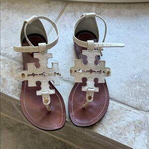 Tory Burch Cream and Brown Sandals
